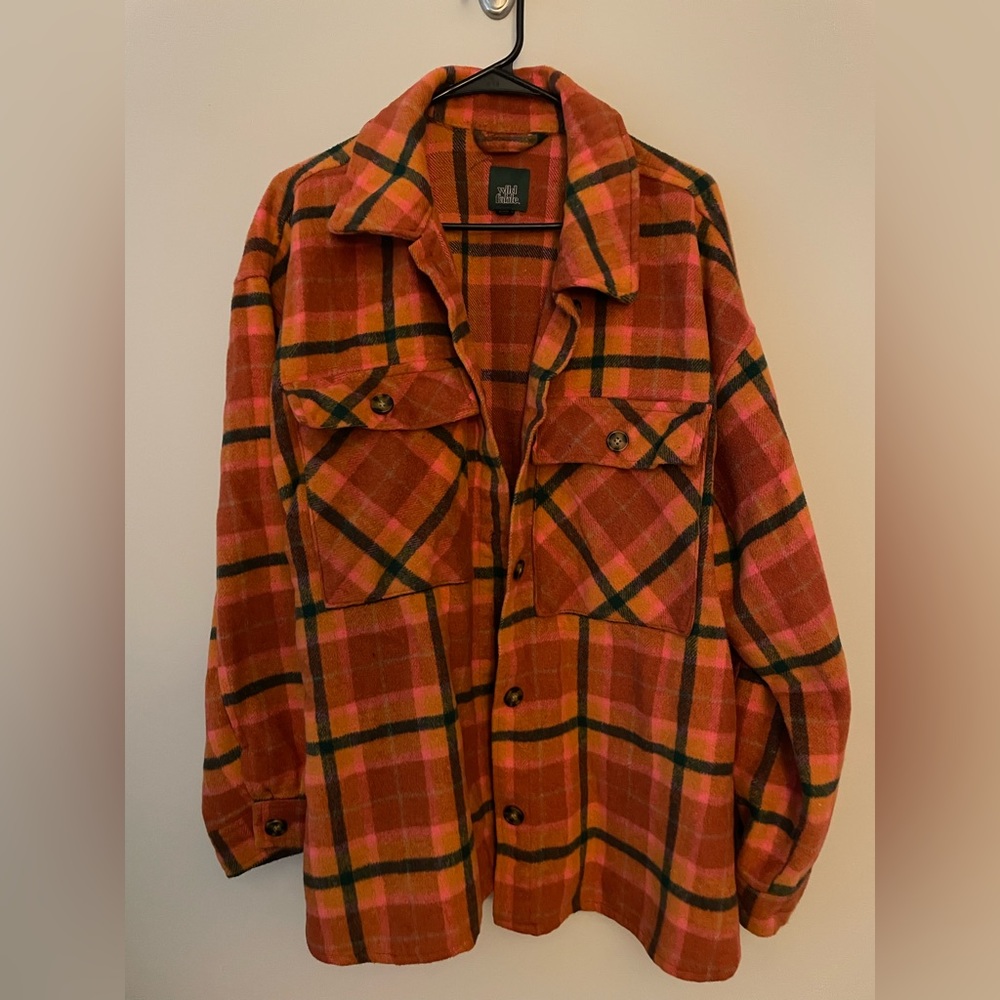wild fable | orange, pink, and green plaid shacket